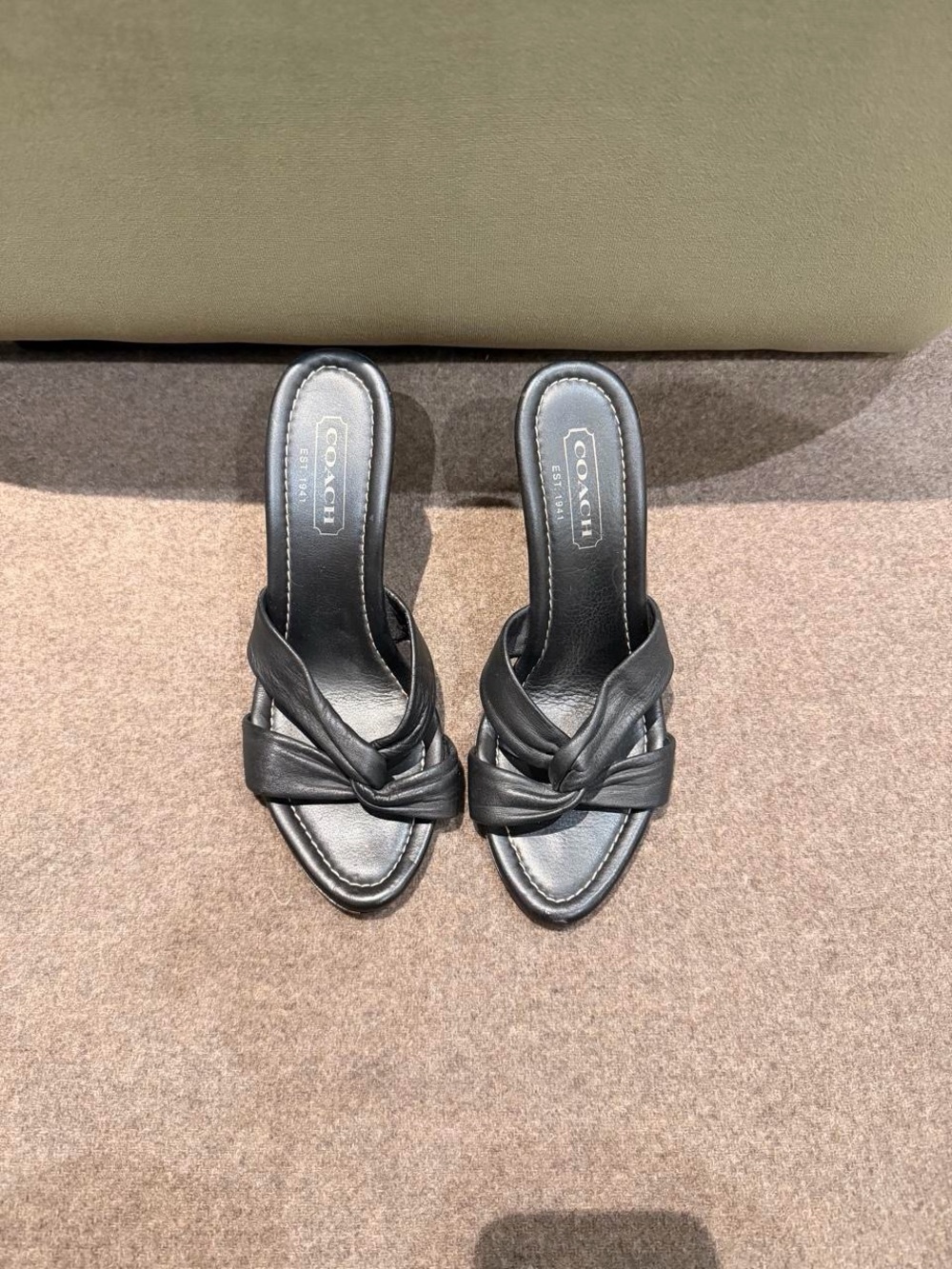 Vintage Coach Black Knotted Leather Slide Sandals